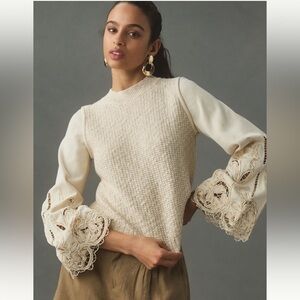By Anthropologie Textured Eyelet Twofer Sweater Vest Top